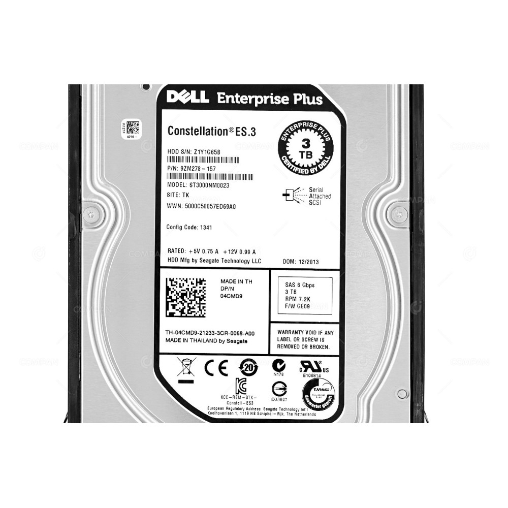 4CMD9 DELL HARD DRIVE 3TB 7.2K 6G SAS 3.5 LFF HOT-SWAP FOR PS6510 04CMD9, ST3000NM0023
